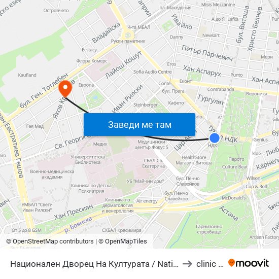 Национален Дворец На Културата / National Palace Of Culture (1134) to clinic Vision map