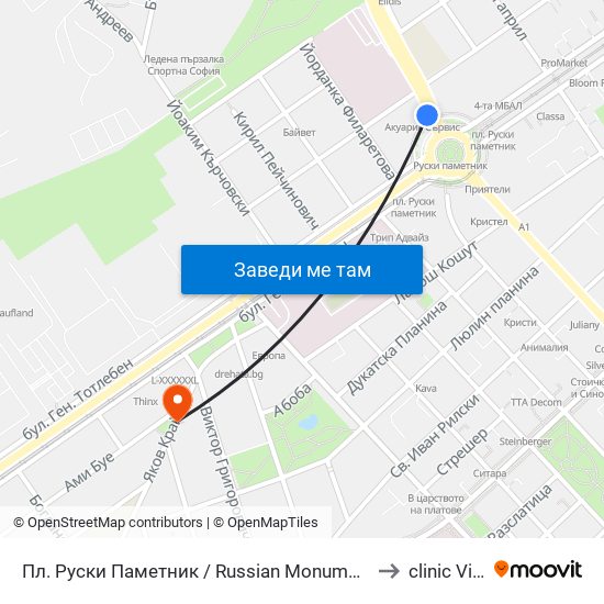 Пл. Руски Паметник / Russian Monument Sq. (1295) to clinic Vision map