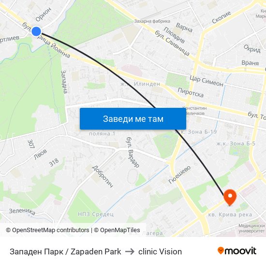 Западен Парк / Zapaden Park to clinic Vision map