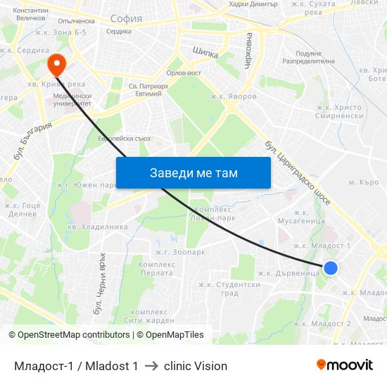 Младост-1 / Mladost 1 to clinic Vision map