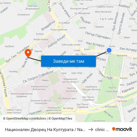 Национален Дворец На Културата / National Palace Of Culture to clinic Vision map