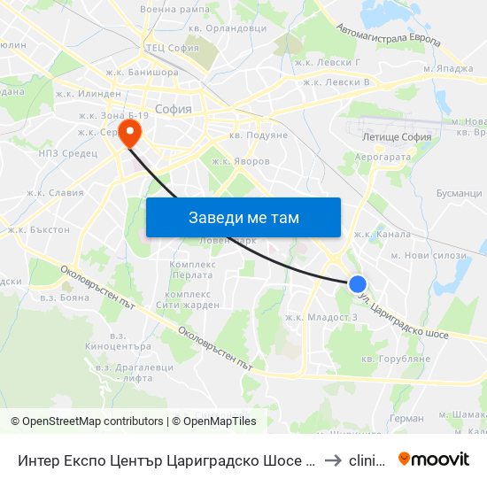 Интер Експо Център Цариградско Шосе / Inter Expo Center – Tsarigradsko Shose to clinic Vision map