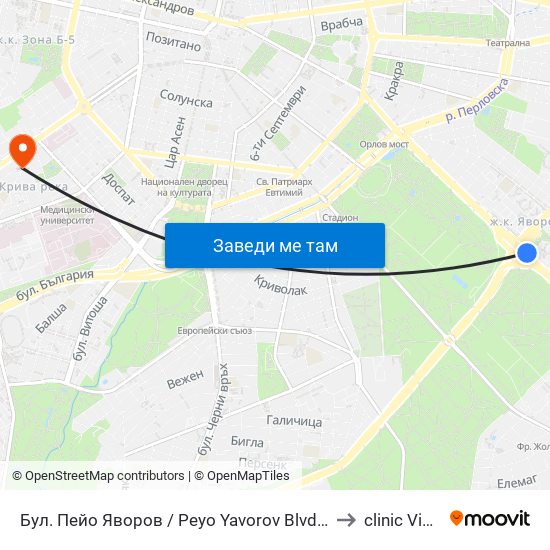 Бул. Пейо Яворов / Peyo Yavorov Blvd. (0073) to clinic Vision map
