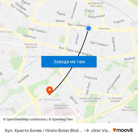 Бул. Христо Ботев / Hristo Botev Blvd. (0385) to clinic Vision map