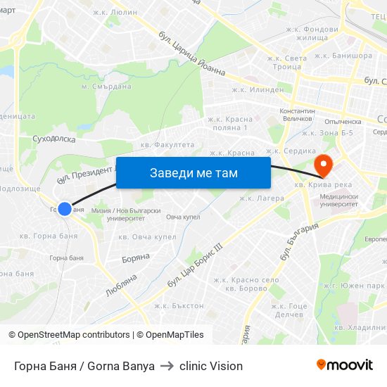Горна Баня / Gorna Banya to clinic Vision map