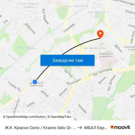 Ⓜ️ Ж.К. Красно Село / Krasno Selo Qr. (0638) to МБАЛ Европа map