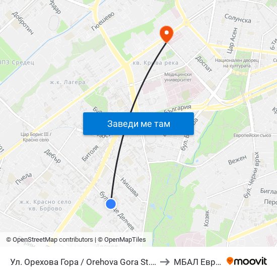 Ул. Орехова Гора / Orehova Gora St. (2089) to МБАЛ Европа map
