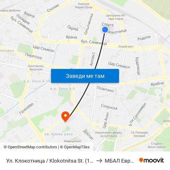 Ул. Клокотница / Klokotnitsa St. (1326) to МБАЛ Европа map