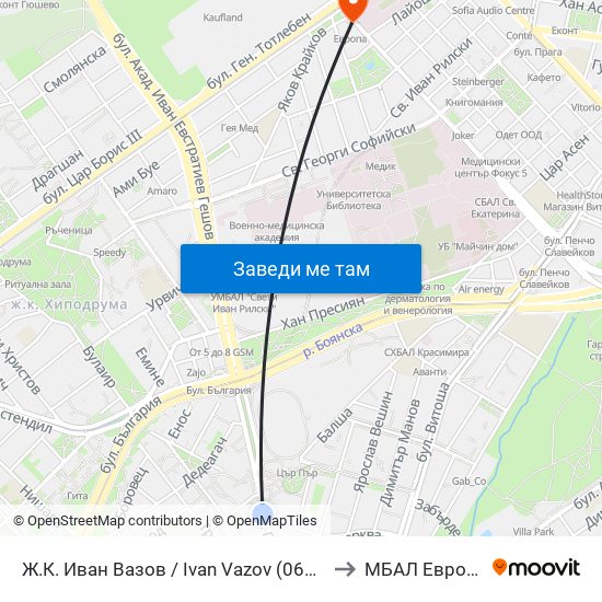 Ж.К. Иван Вазов / Ivan Vazov (0626) to МБАЛ Европа map