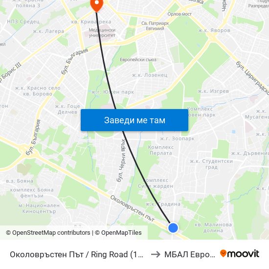 Околовръстен Път / Ring Road (1175) to МБАЛ Европа map