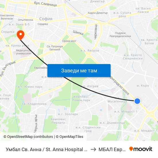 Умбал Св. Анна / St. Anna Hospital (1196) to МБАЛ Европа map