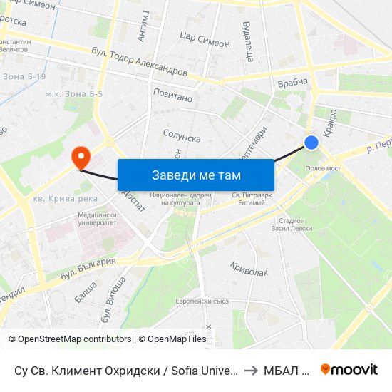 Су Св. Климент Охридски / Sofia University St. Kliment Ohridski to МБАЛ Европа map
