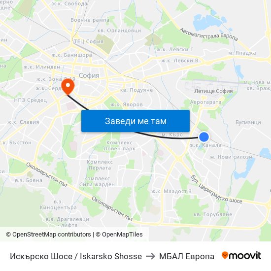 Искърско Шосе / Iskarsko Shosse to МБАЛ Европа map