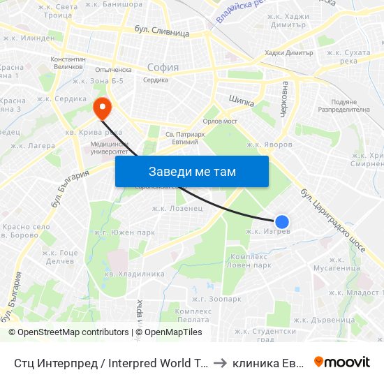 Стц Интерпред / Interpred World Trade Centre (1109) to клиника Евродерма map