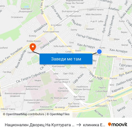 Национален Дворец На Културата / National Palace Of Culture to клиника Евродерма map