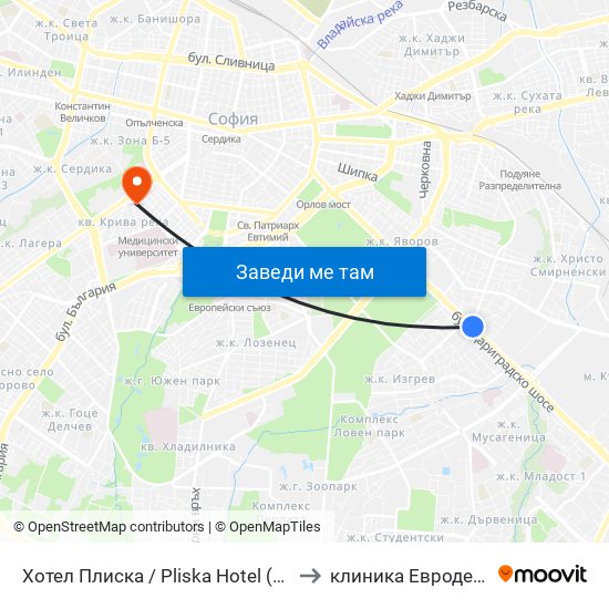 Хотел Плиска / Pliska Hotel (2327) to клиника Евродерма map