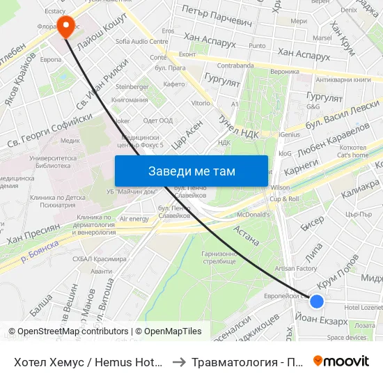 Ⓜ️ Хотел Хемус / Hemus Hotel (2329) to Травматология - Пирогов map
