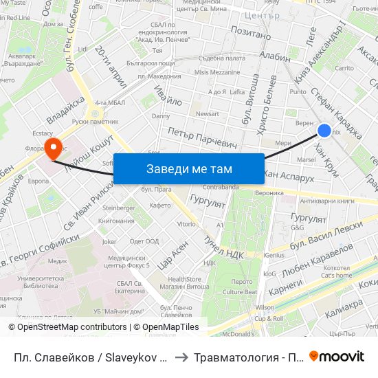 Пл. Славейков / Slaveykov Sq. (1908) to Травматология - Пирогов map