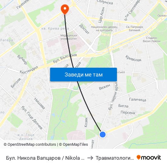 Бул. Никола Вапцаров / Nikola Vaptsarov Blvd. (0344) to Травматология - Пирогов map