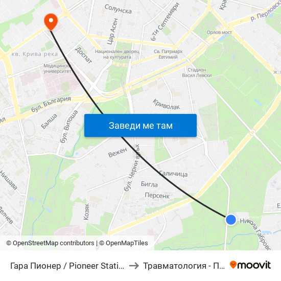 Гара Пионер / Pioneer Station (0465) to Травматология - Пирогов map