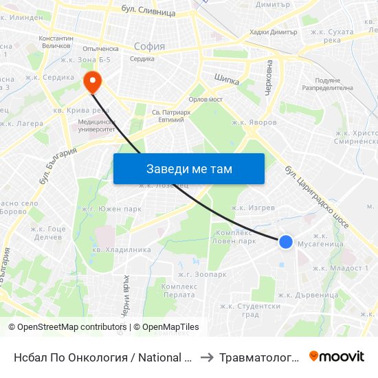 Нсбал По Онкология / National Oncology Hospital (2542) to Травматология - Пирогов map