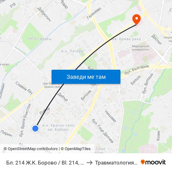 Бл. 214 Ж.К. Борово / Bl. 214, Borovo Qr. (0164) to Травматология - Пирогов map