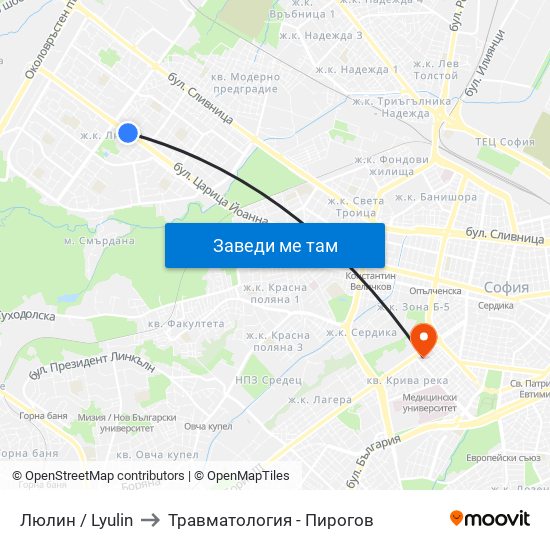 Люлин / Lyulin to Травматология - Пирогов map