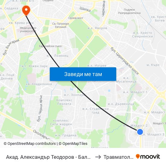 Акад. Александър Теодоров - Балан / Akademik Aleksandar Teodorov - Balan to Травматология - Пирогов map