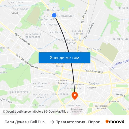 Бели Дунав / Beli Dunav to Травматология - Пирогов map