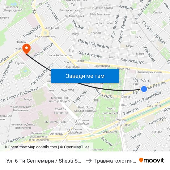 Ул. 6-Ти Септември / Shesti Septemvri St. (1806) to Травматология - Пирогов map