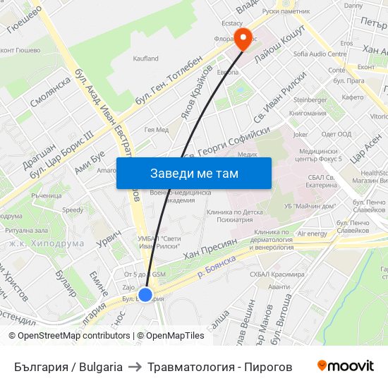 България / Bulgaria to Травматология - Пирогов map