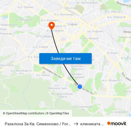 Разклона За Кв. Симеоново / Fork Road To Simeonovo Qr. (1458) to клиниката на Чавдаров map