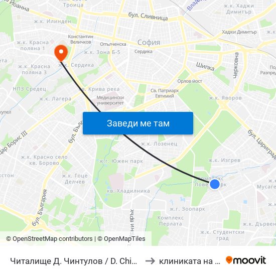 Читалище Д. Чинтулов / D. Chintulov Library (2366) to клиниката на Чавдаров map