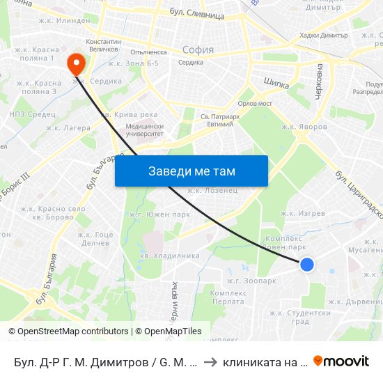 Бул. Д-Р Г. М. Димитров / G. M. Dimitrov Blvd. (0316) to клиниката на Чавдаров map