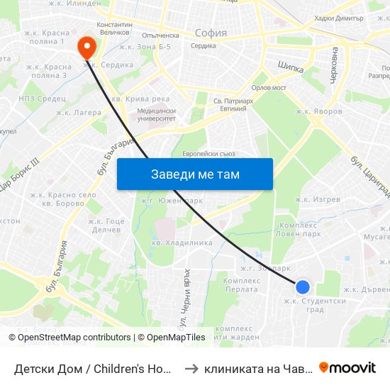 Детски Дом / Children's Home (0530) to клиниката на Чавдаров map