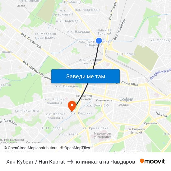 Хан Кубрат / Han Kubrat to клиниката на Чавдаров map