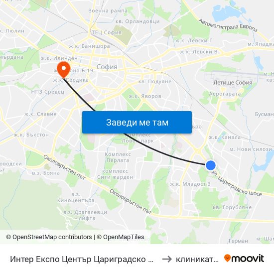 Интер Експо Център Цариградско Шосе / Inter Expo Center – Tsarigradsko Shose to клиниката на Чавдаров map