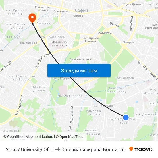 🎓 Унсс / University Of National And World Economy (1692) to Специализирана Болница За деца С Церабрална Парализа "Света София" map