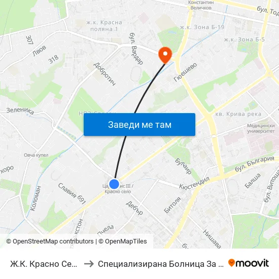 Ⓜ️ Ж.К. Красно Село / Krasno Selo Qr. (0638) to Специализирана Болница За деца С Церабрална Парализа "Света София" map