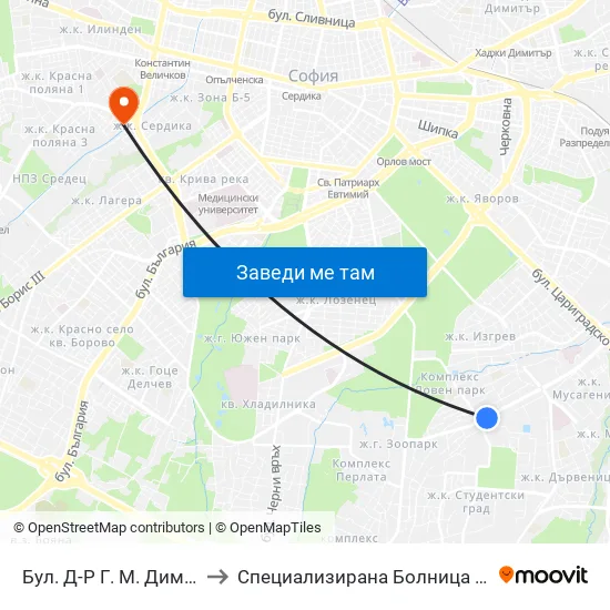 Бул. Д-Р Г. М. Димитров / G. M. Dimitrov Blvd. (0316) to Специализирана Болница За деца С Церабрална Парализа "Света София" map