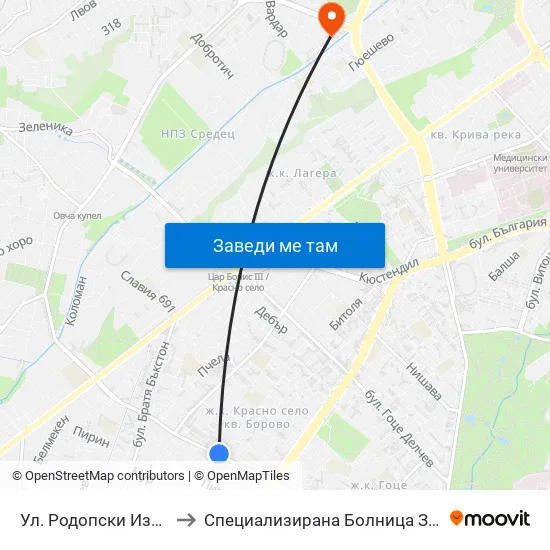 Ул. Родопски Извор / Rodopski Izvor St. (2730) to Специализирана Болница За деца С Церабрална Парализа "Света София" map