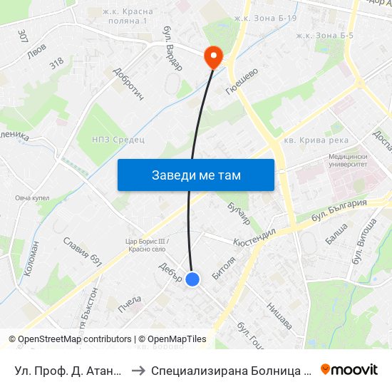 Ул. Проф. Д. Атанасов / Prof. D. Atanasov St. (2134) to Специализирана Болница За деца С Церабрална Парализа "Света София" map
