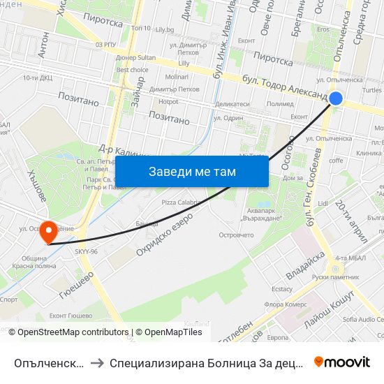 Опълченска / Opalchenska to Специализирана Болница За деца С Церабрална Парализа "Света София" map