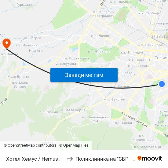 Ⓜ️ Хотел Хемус / Hemus Hotel (2329) to Поликлиника на "СБР - НК" - Банкя map