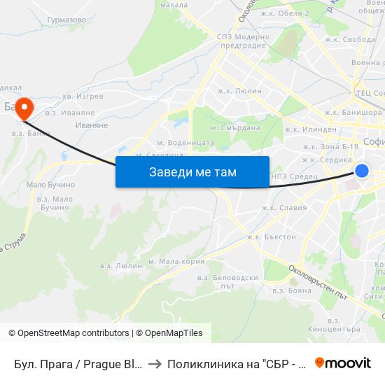 Бул. Прага / Prague Blvd. (0365) to Поликлиника на "СБР - НК" - Банкя map