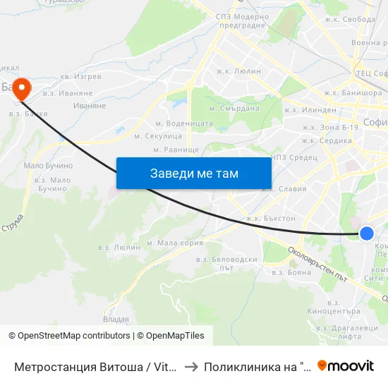 Ⓜ️ Метростанция Витоша / Vitosha Metro Station (2654) to Поликлиника на "СБР - НК" - Банкя map