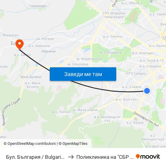 Бул. България / Bulgaria Blvd. (0290) to Поликлиника на "СБР - НК" - Банкя map