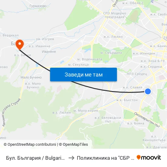 Бул. България / Bulgaria Blvd. (0290) to Поликлиника на "СБР - НК" - Банкя map