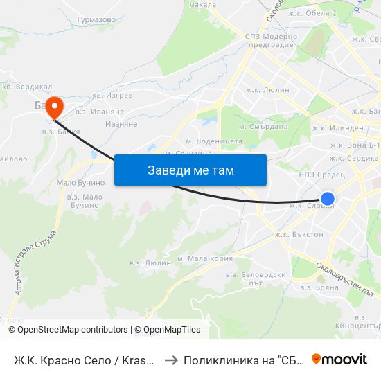 Ж.К. Красно Село / Krasno Selo Qr. (0638) to Поликлиника на "СБР - НК" - Банкя map