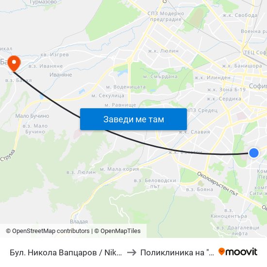 Бул. Никола Вапцаров / Nikola Vaptsarov Blvd. (0344) to Поликлиника на "СБР - НК" - Банкя map